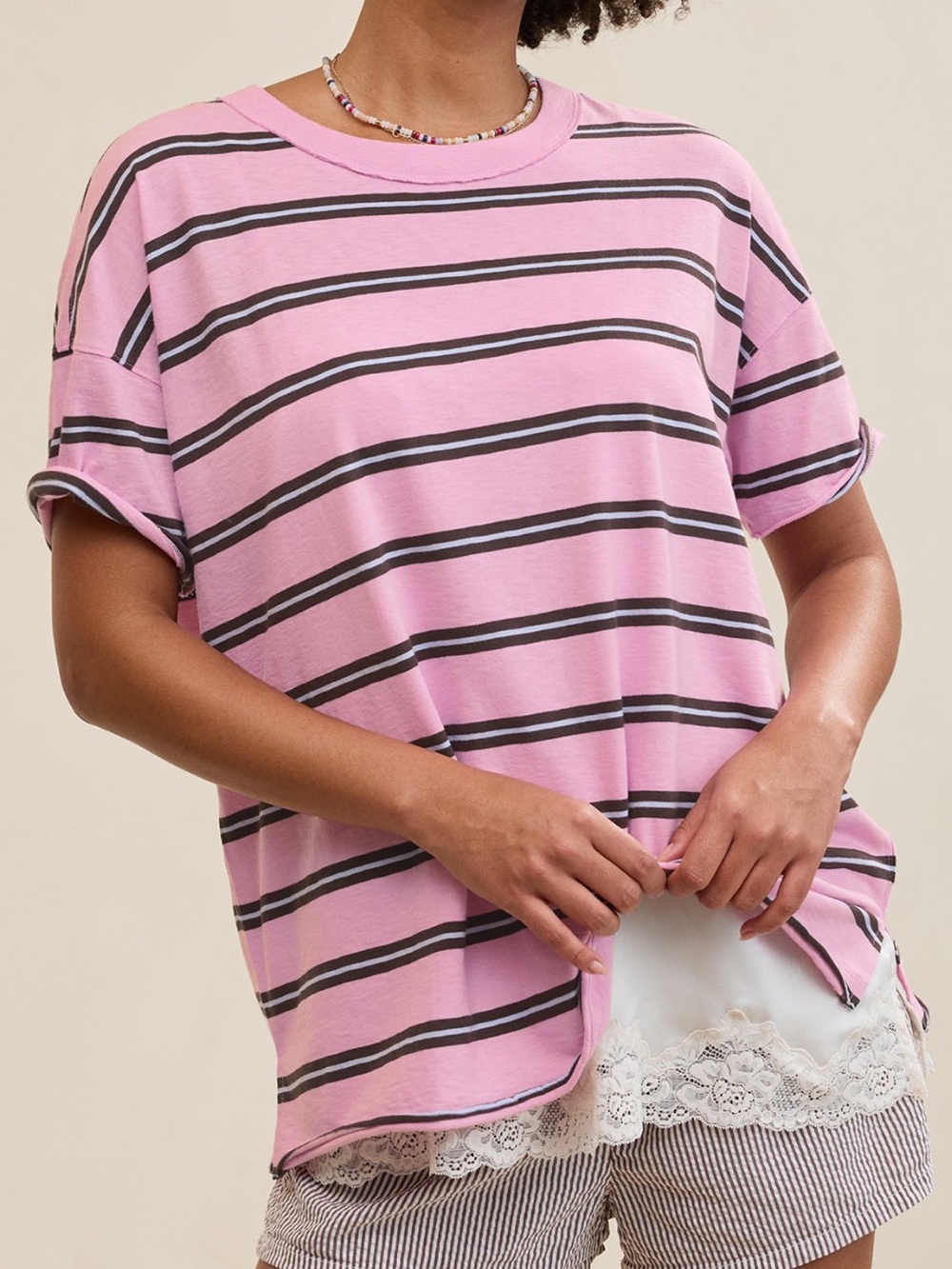 Aerie Oversized Crew Boyfriend T-Shirt Violet Willow Stripe